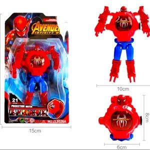 Transformable Spider-Man watch with side projection for kids
